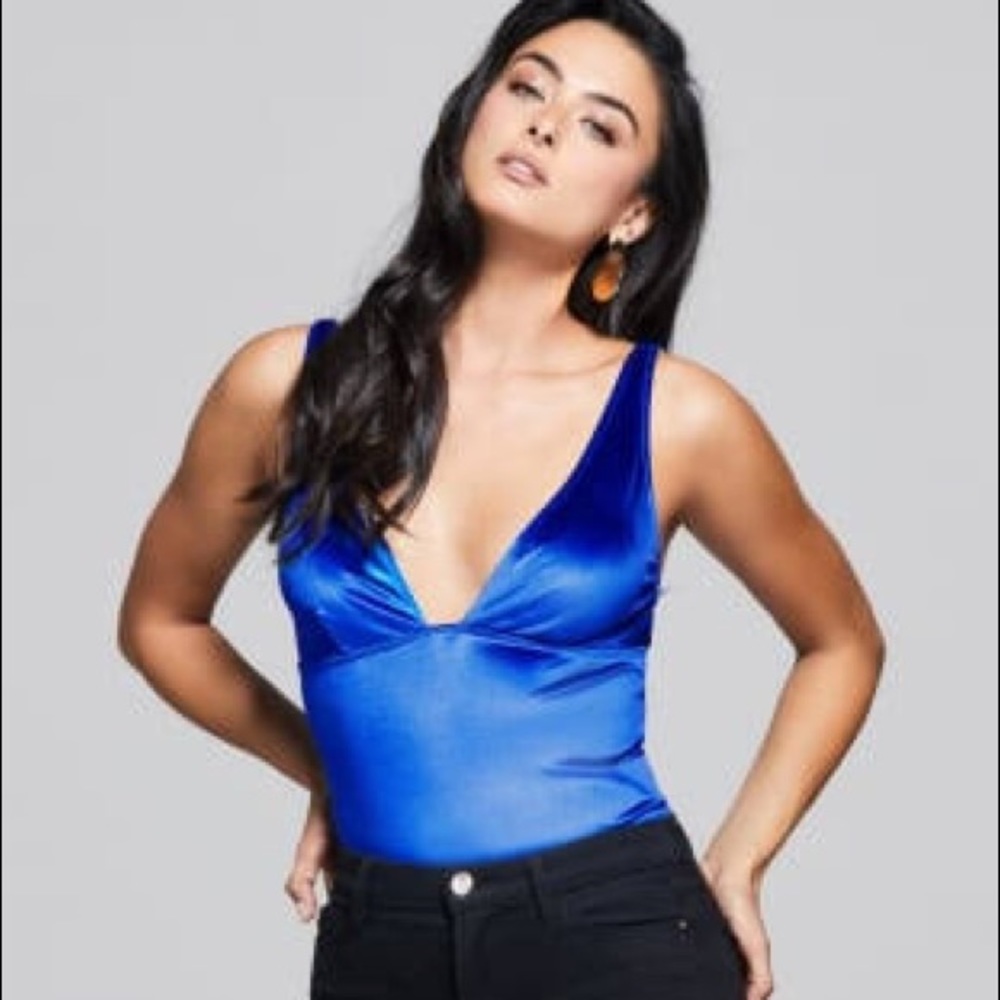 New Guess Marciano Limo Velvet Bodysuit Deep V Top S